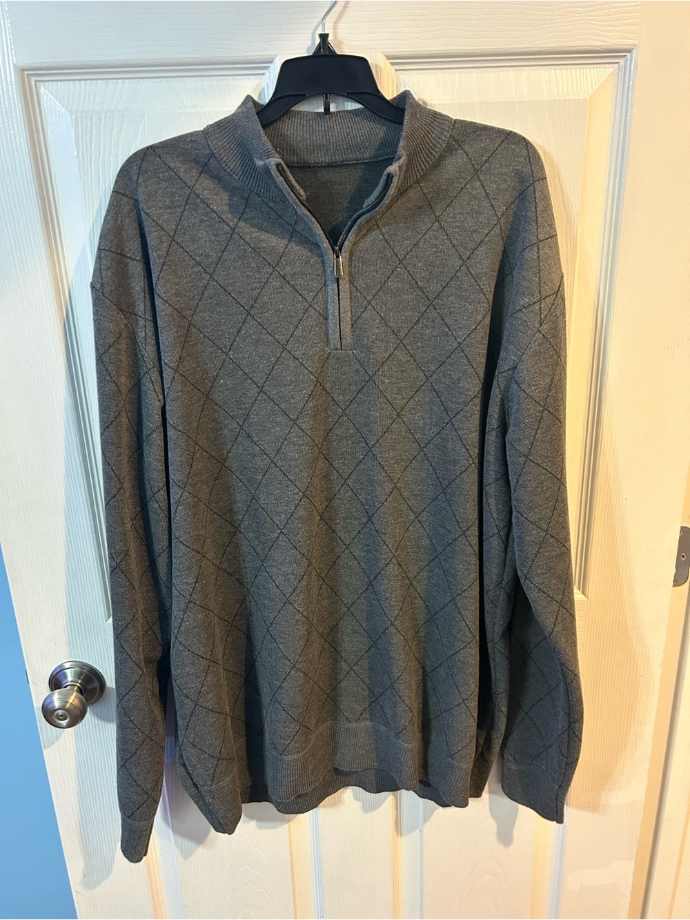 Men's Gray Argyle Quarter-Zip Sweater
